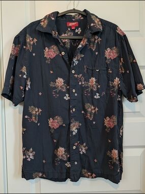 Arizona Jean Company Navy Floral Short Sleeve Button-Down Shirt